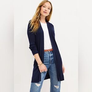 NWT - LOFT Open Front Lightweight Ribbed Long Cardigan - Navy